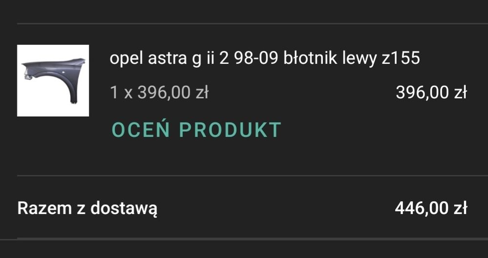 Błotniki nowe Ople Astra G (trzy sztuki, tył prawy i lewy, przód lewy)
