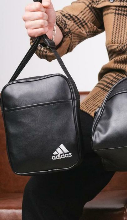 Сумка черная эко кожа Adidas, сумка мужская, барсетка