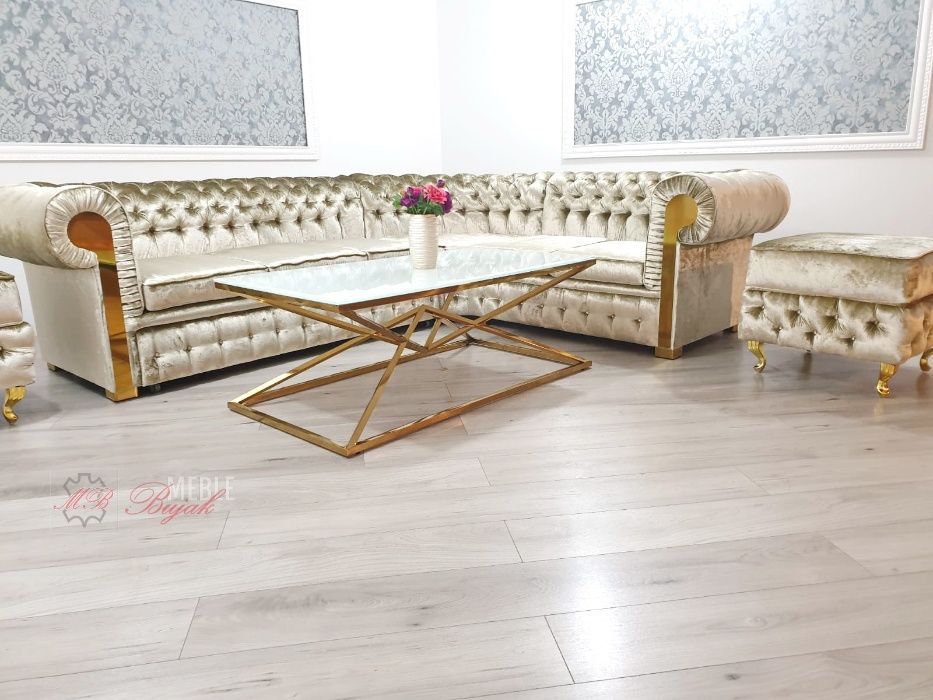 ZŁOTY Narożnik rozkładany Chesterfield GLOSS GLAMOUR - GOLD