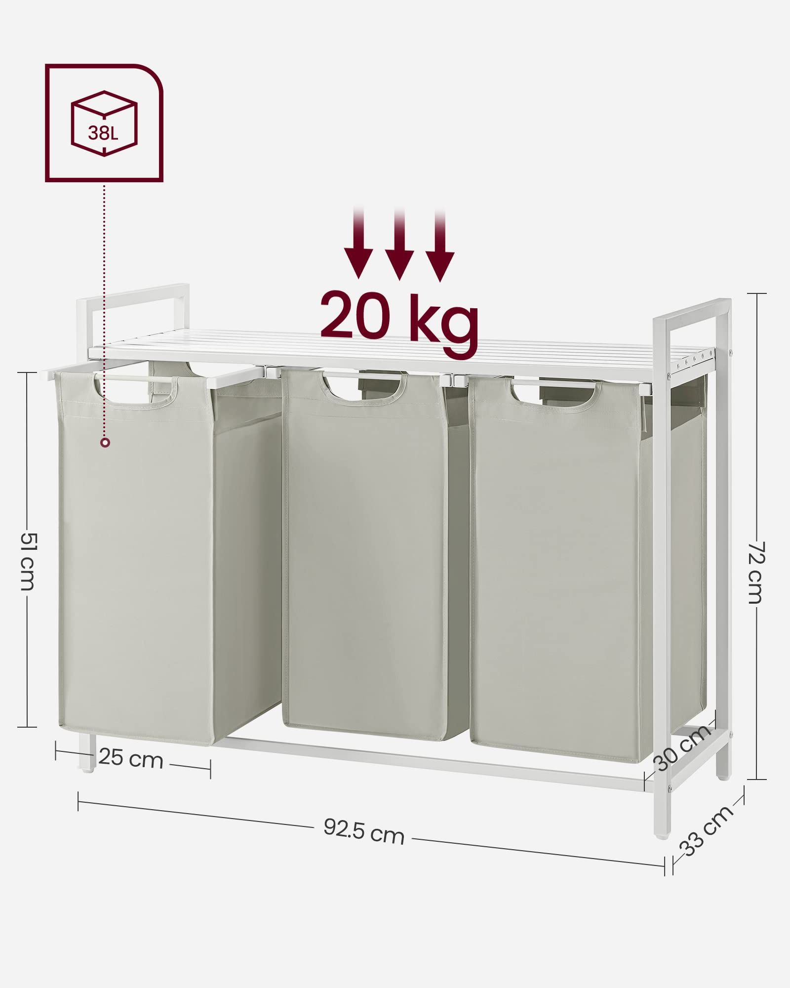 Kosz na pranie z półką 3 komory sorter wolnostojący LOFT 114L biały