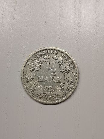 Moneta srebrna 1/2 mark 1905 F