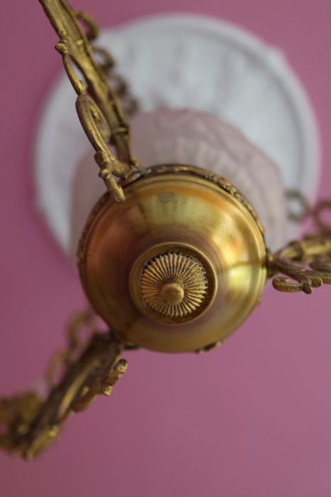 Komplet mosiężny żyrandol i lampa stojąca