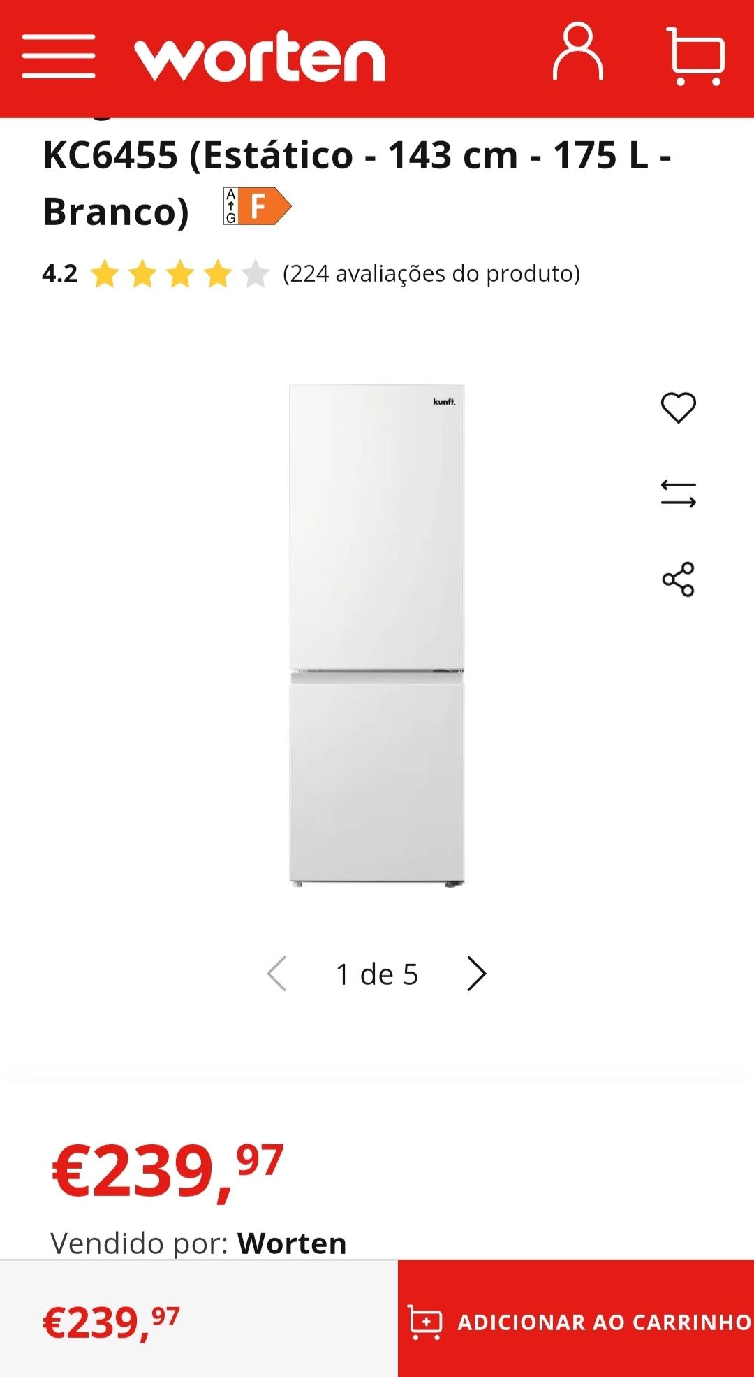 Vendo frigorífico combinado (pequeno ) da marca  Kunft