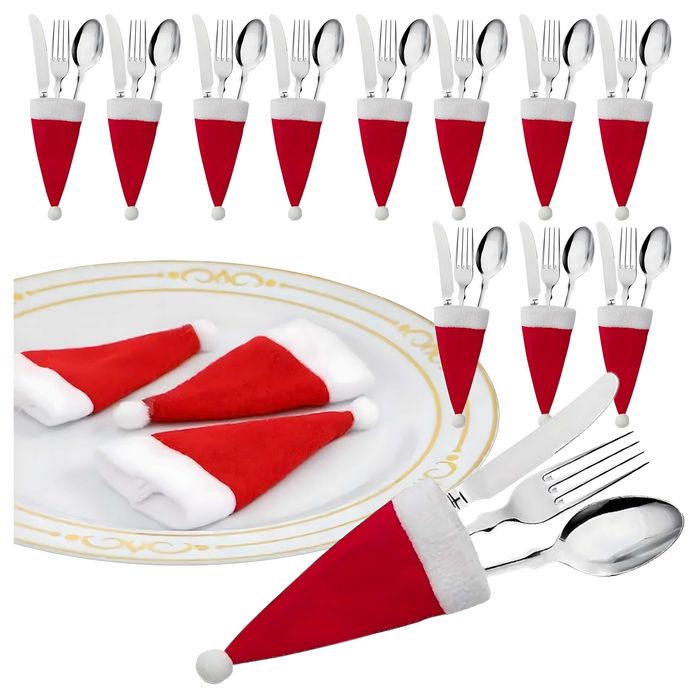 Pokrowce na sztućce Mikołajki 12 sztuk dekoracja stołu