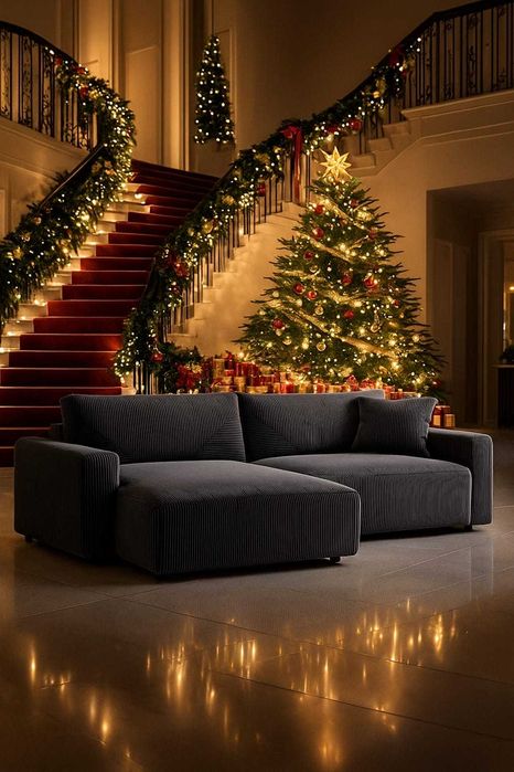 Od ręki!!! Narożnik RIVA szary sztruks pojemnik funkcja spania