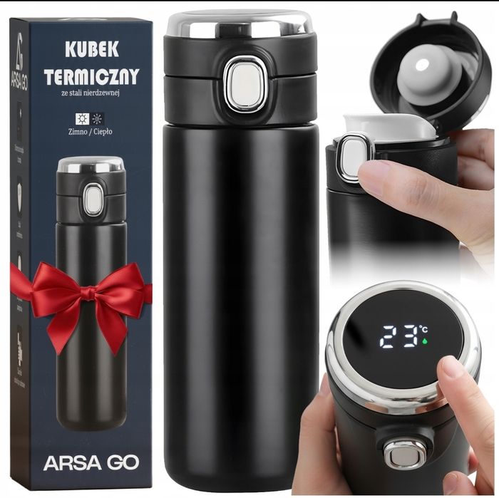 Kubek termiczny 420ml z LCD – szczelny termos do kawy i herbaty