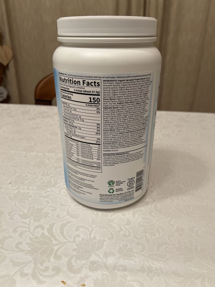 Suplemento “Garden of Life” Proteina organica pura 1000gr