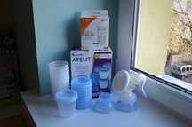 Pojemniki Philips Avent 10x180ml + Laktator reczny + woreczki Akuku