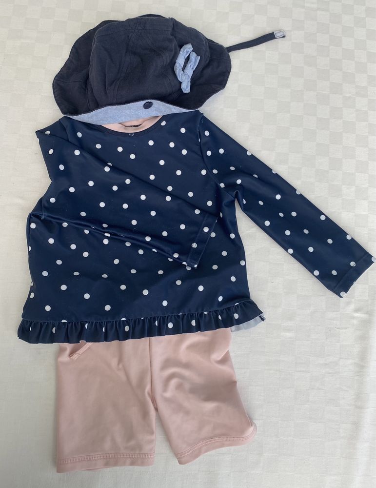 Conjunto verão praia bebé menina 1-2 anos Fato banho UV100% Chapeu