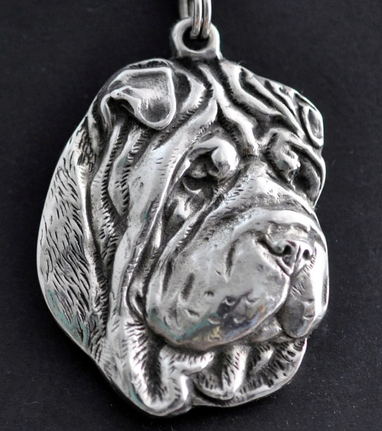 shar pei - naszyjnik z psem w pudełku prezentowym, posrebrzany medali