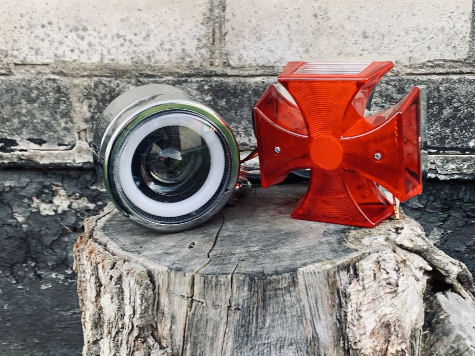 Фара лед хром мотоцикл/ фара Angel Eyes лед/стопсигнал хрест/габарити