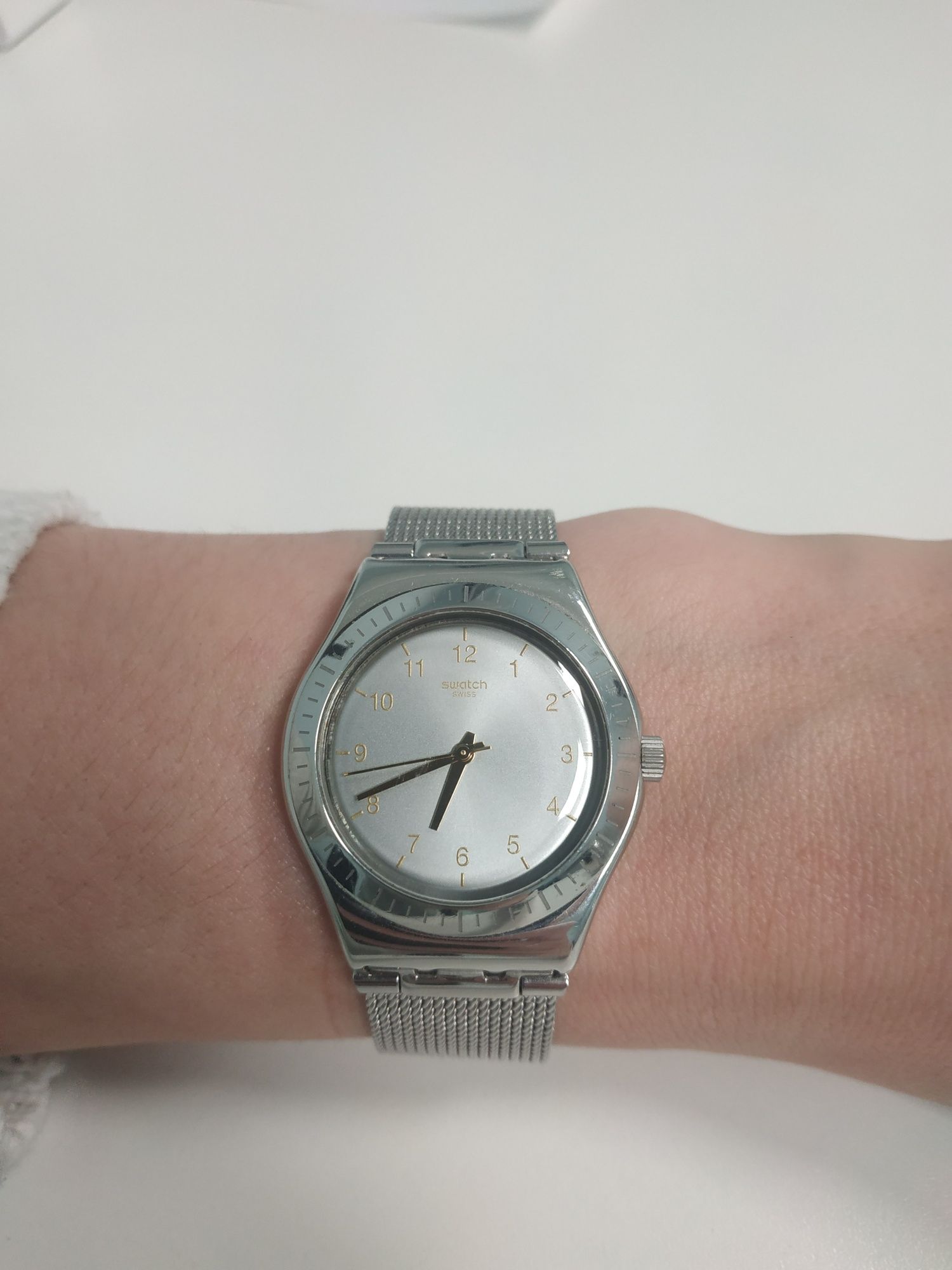 Zegarek swatch irony medium srebrny złote indeksy