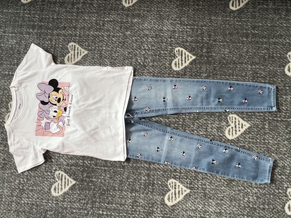 Zestaw nowe jegginsy ( minnie, mickey)+ bluzeczka rozm.128