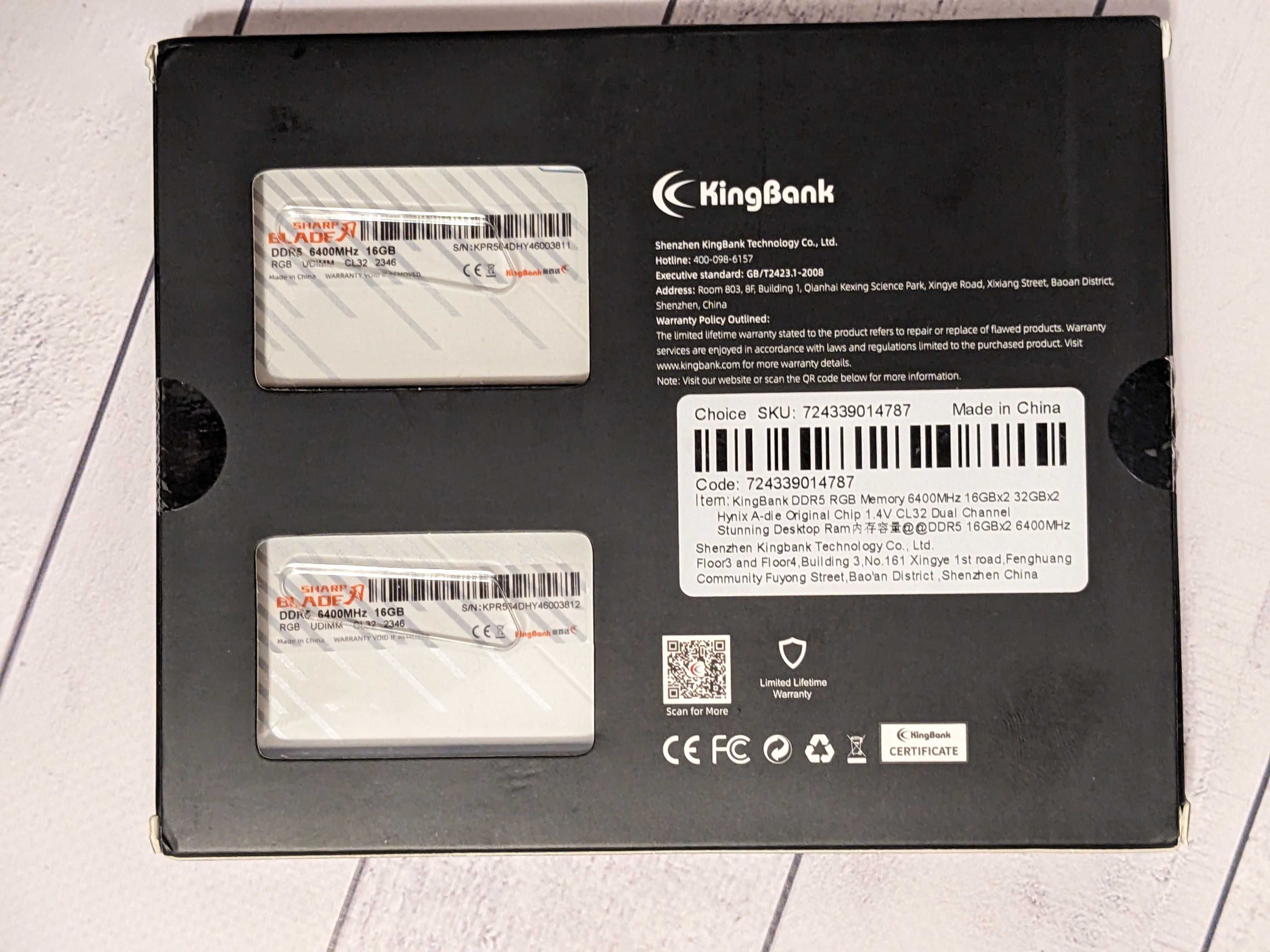 Оперативная память DDR5 32Gb 6400 CL32 Hynix A-DIE KingBank RGB