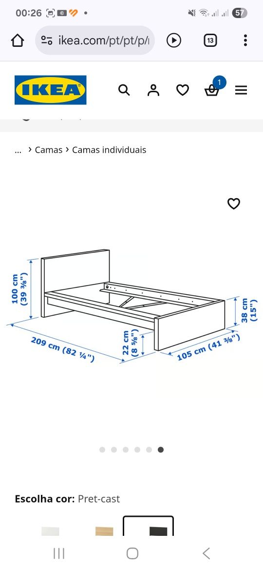Cama malm, tamanho solteiro, com estrado