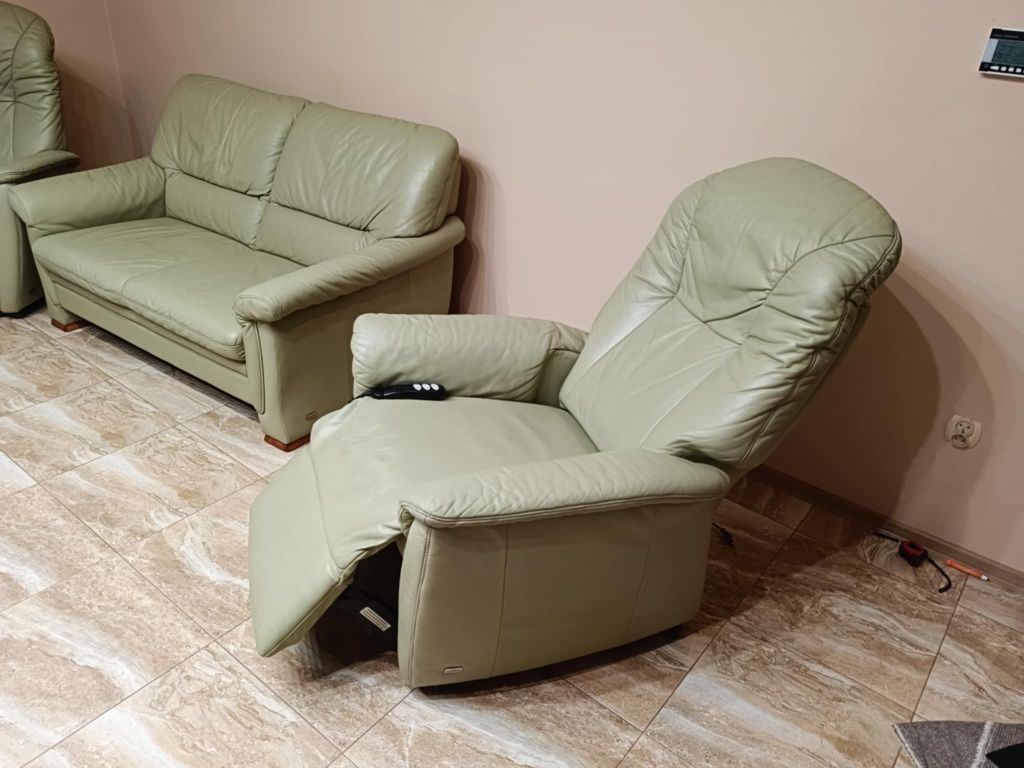 Zestaw sofa + dwa fotele skóra naturalna