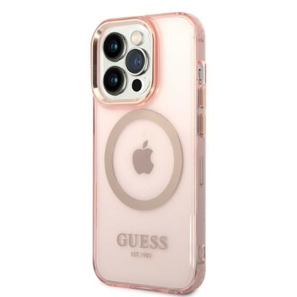 Pokrowiec Guess Gold Outline do iPhone 14 Pro 6,1" Różowy z Magsafe