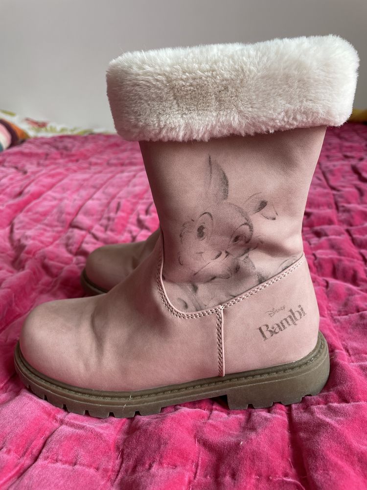 Ocieplane Kozaczki 32 buty zimowe Disney Bambi pudrowy róż