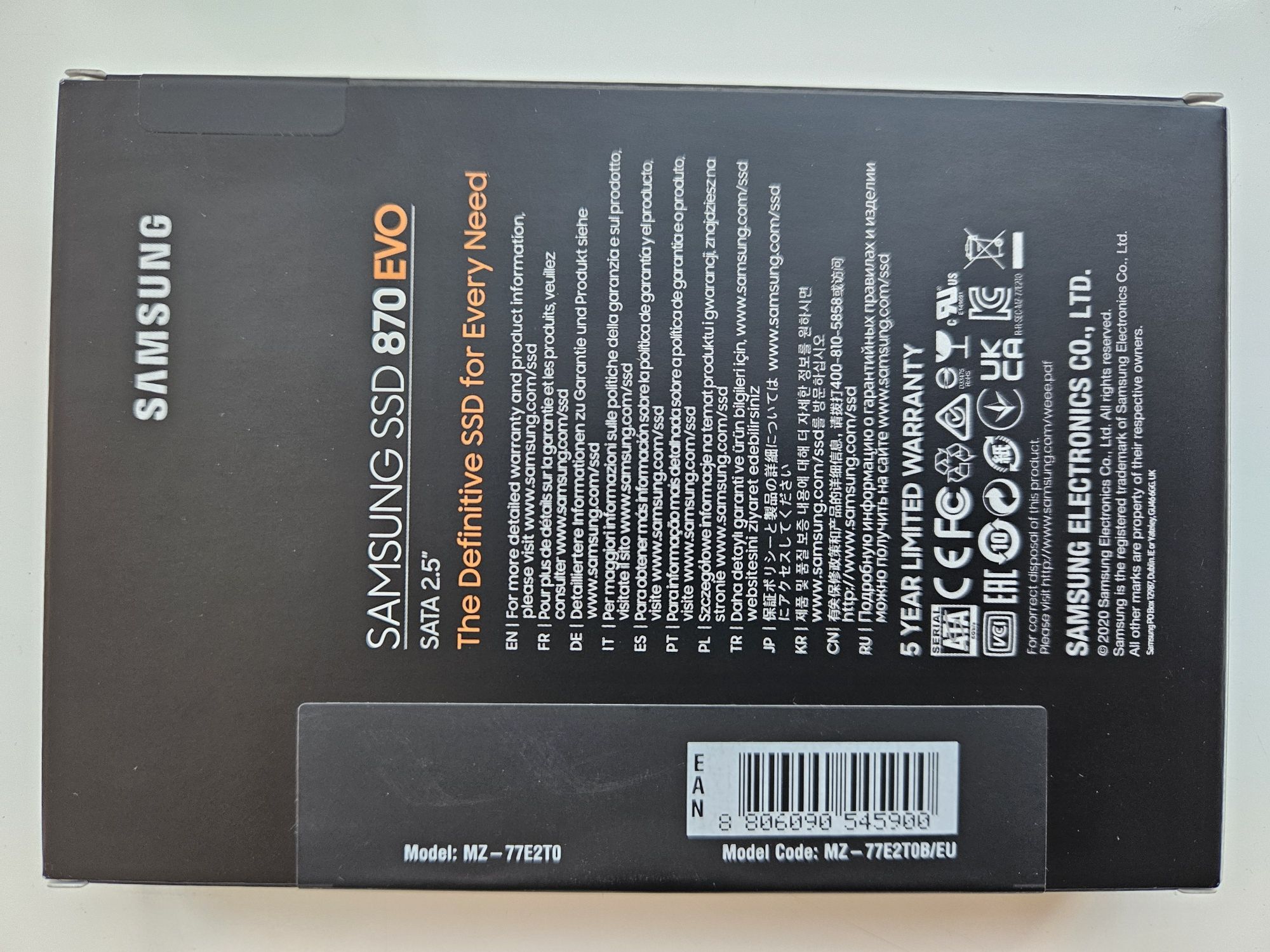 SSD Samsung 870 Evo 2TB (MZ-77E2T0B/EU) Новий Офіційна гарантія 5років