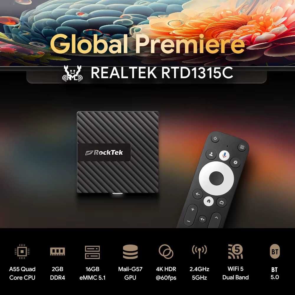 TV Box Rocktek GB1 2/16Gb Realtek 1315C GoogleTV 12 NETFLIX приставка