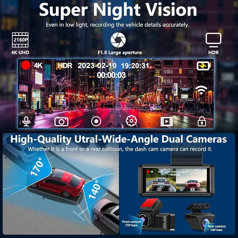 Kamera samochodowa 4K 3,18 cala IPS Dash Cam