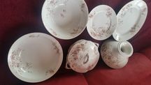 Explendido jogo porcelana limoges pintado a mano tons floriais rosas