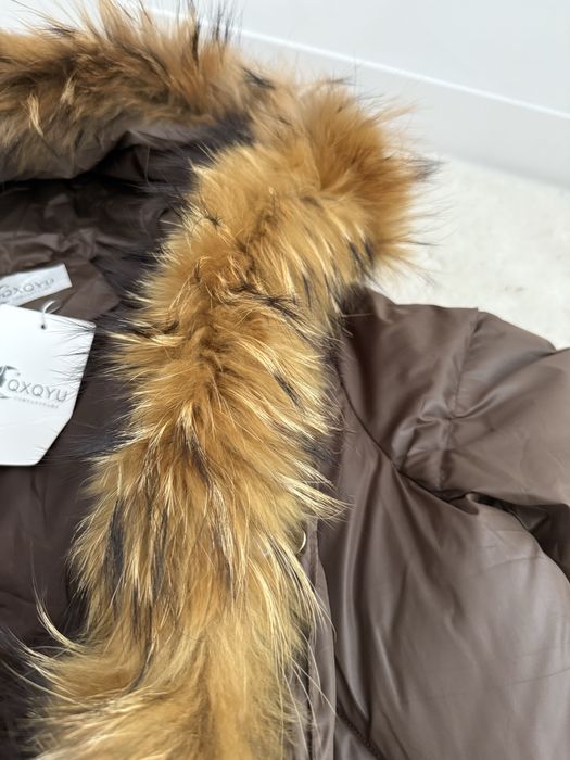 Brązowa kurtka parka z futerkiem futro M