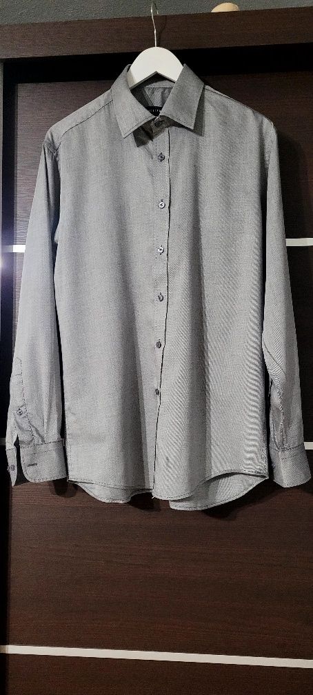 Szara-stalowa koszula Wólczanka, rozm.43,100% bawełna . Klatka 60 cm,