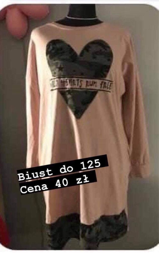 Tunika serce plus size biust 120 różowy łososiowy