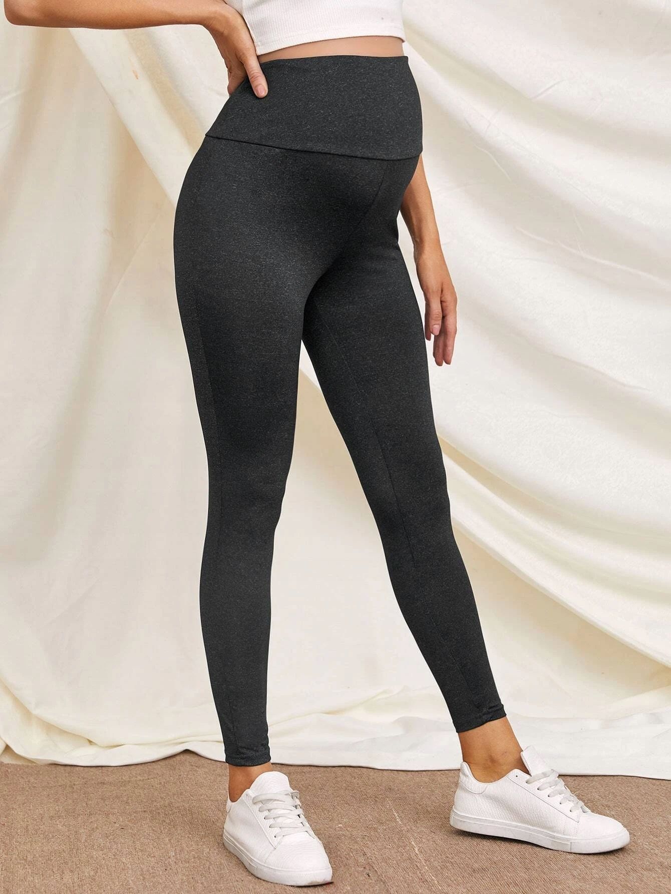 Shein Legginsy Ciążowe Z Wysokim Stanem Szare L 40