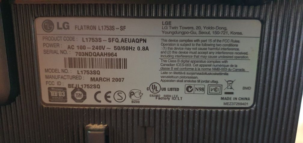 Monitor LCD LG Flatron l1753s-sf