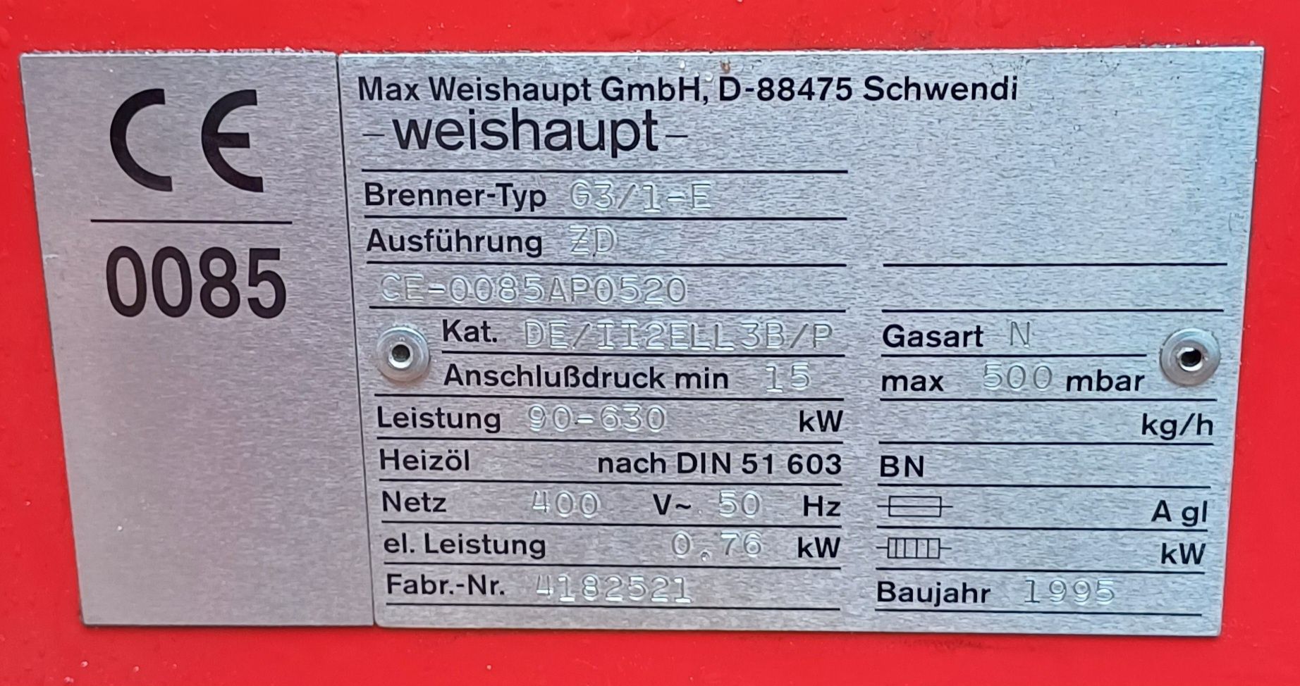 Palnik gazowy Weishaupt G3/1-E ZD 90–630 kW + DUNGS DMV-D 5040/11  gaz