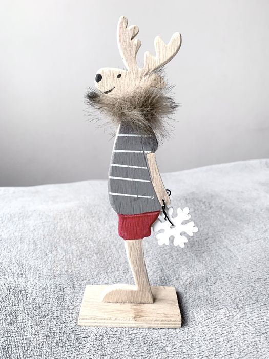 Zestaw ozdób świątecznych drewnianych stojących - choinka, renifery