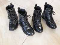 Buty 34  buciki czarne lakierki sznurowane, z boku zamek wkładka 21 cm