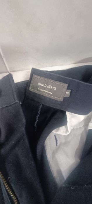 Calças n°48 ganga Lois, sarja azul e creme