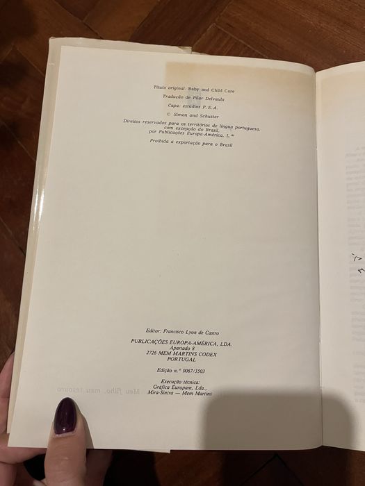 Livro O meu filho, meu tesouro  Dr Benjamin Spock