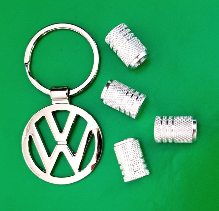 ** NOWY Breloczek VW VOLKSWAGEN + Nakrętki na wentyle srebrne tuning