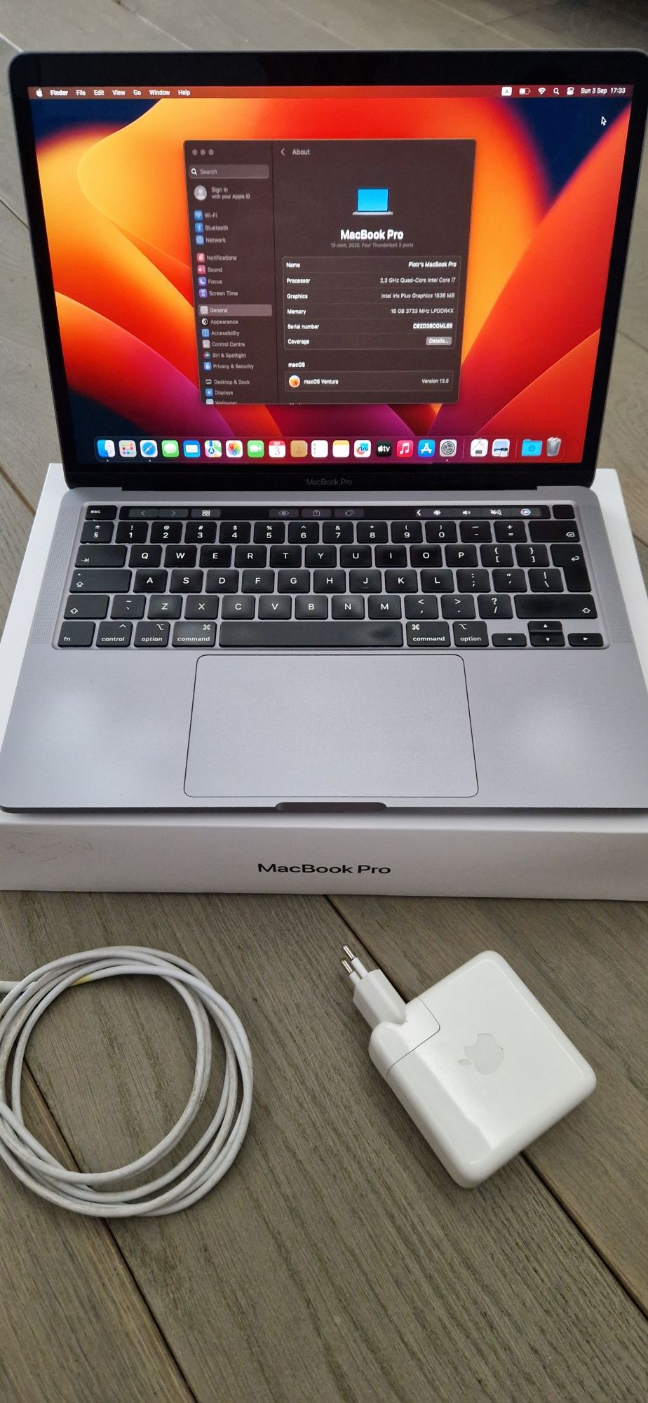 Macbook Pro 13, 2020 i7 2.3 16GB 512 ssd bateria 192 cykle