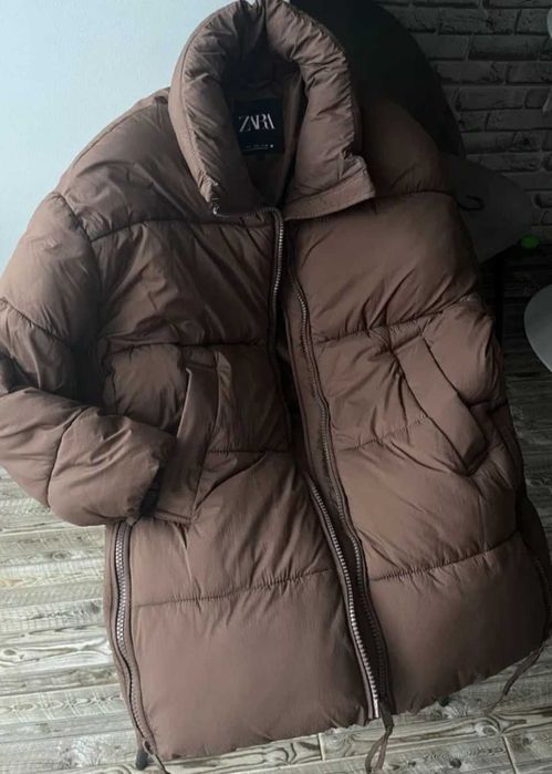 Куртка пуховик zara коричнева