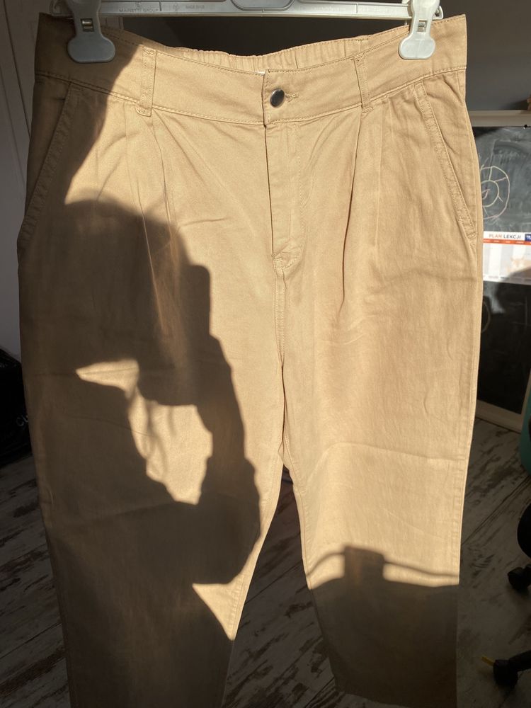 mango spodnie chinos baggy wysoki stan kamel camel karmel do kostek