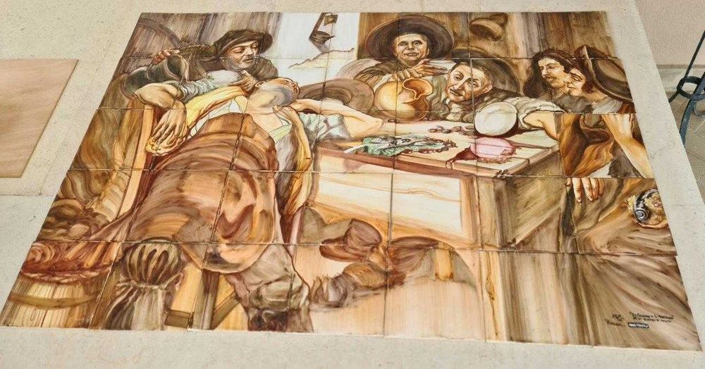 Painel 35 azulejos - "Festejando o S. Martinho" de um quadro de Malhoa