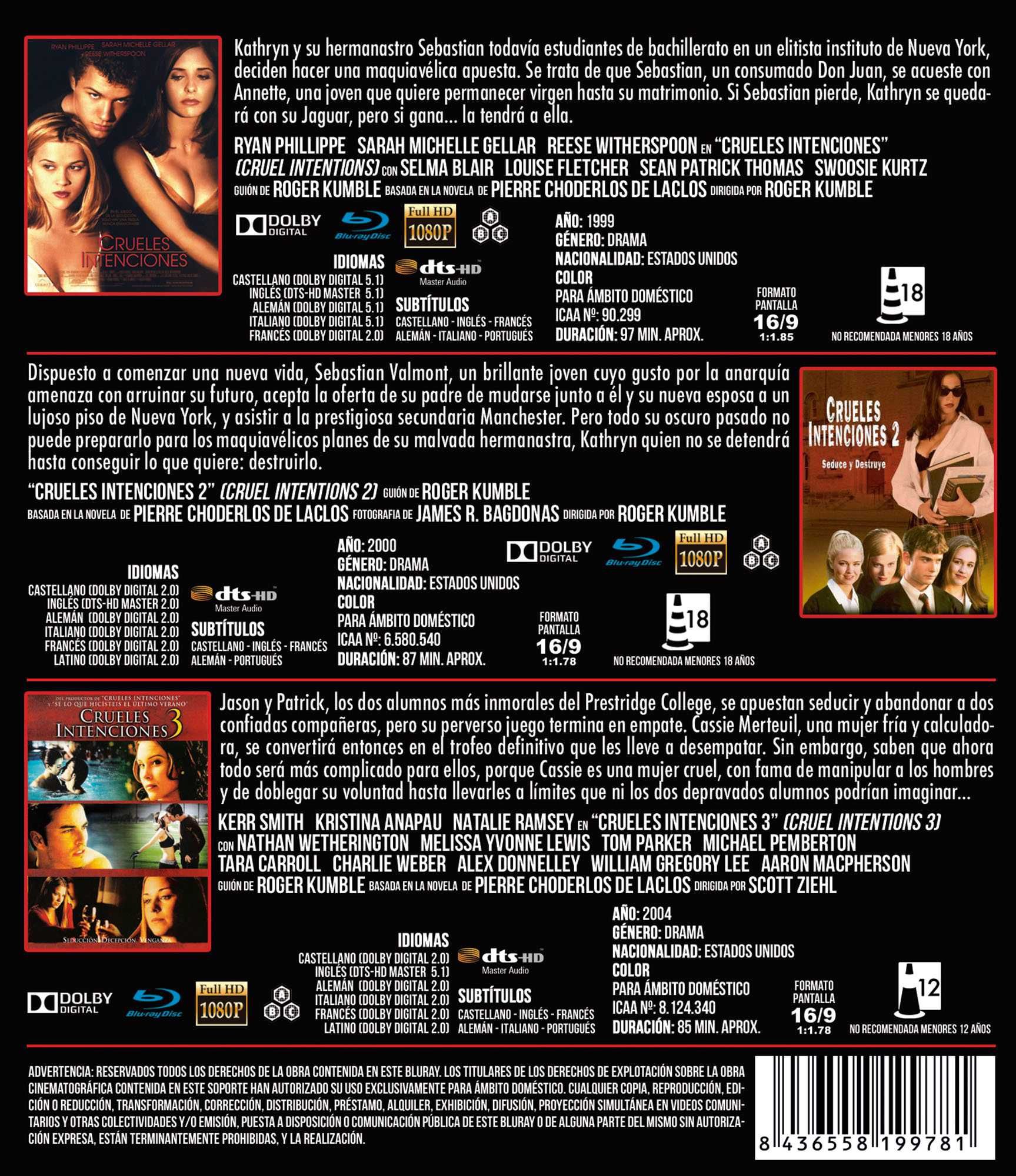 Crueles Intenciones 1, 2 Y 3/ Estranhas Ligações 1,2,3 (Blu-Ray)