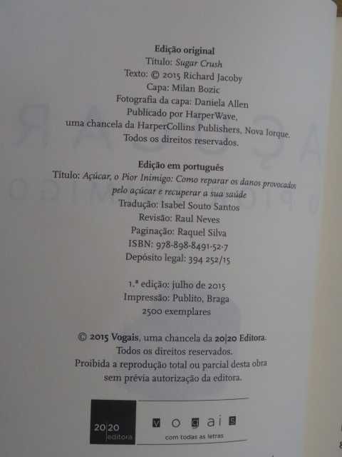 Açúcar, o Pior Inimigo de Richard P. Jacoby - 1ª Edição