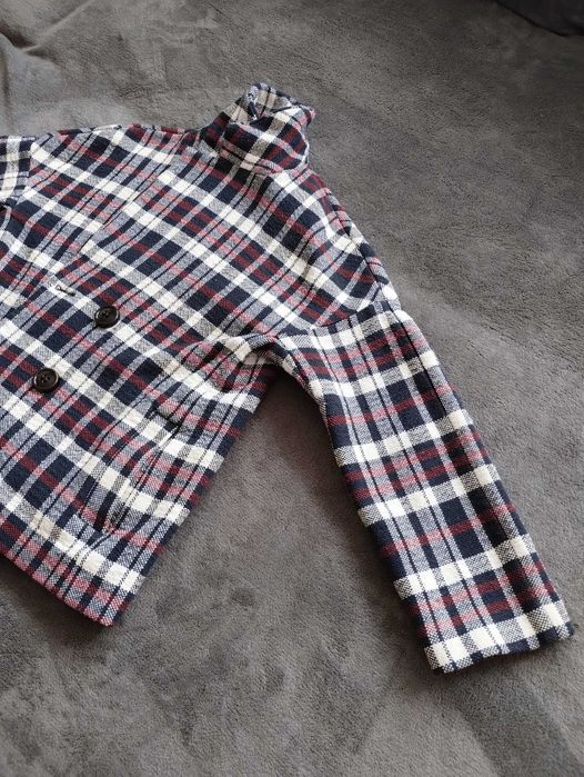 Płaszcz dziewczęcy, bosmanka, w kratkę, ZARA Basic, roz. L