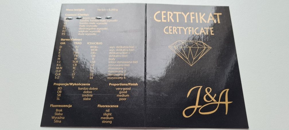 Naturalny Brylant 0.05ct Si1/J Certyfikat.