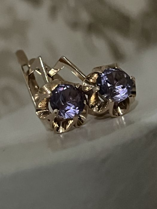 Золотые серьги СССР с александритом.Золоті сережки  радянські