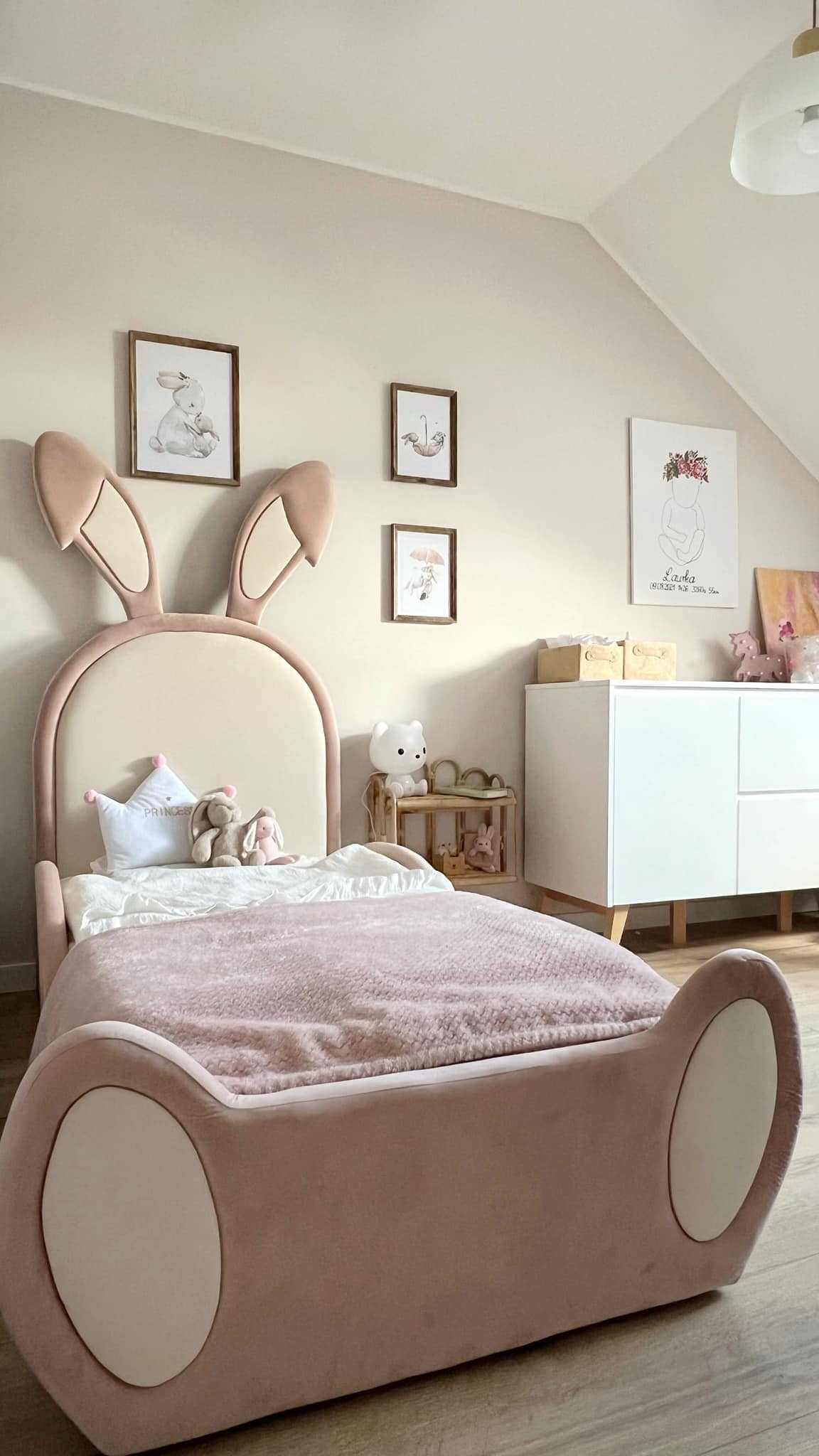 Łóżko dla dziecka KRÓLIK pojedyncze tapczan sofa króliczek róż! 90