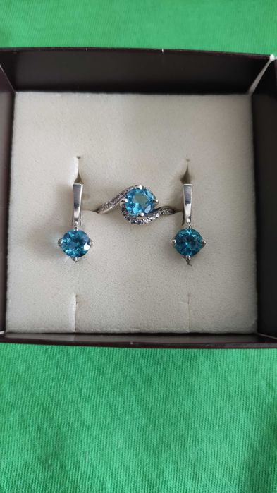 Срібний набір з топазами та цирконієм