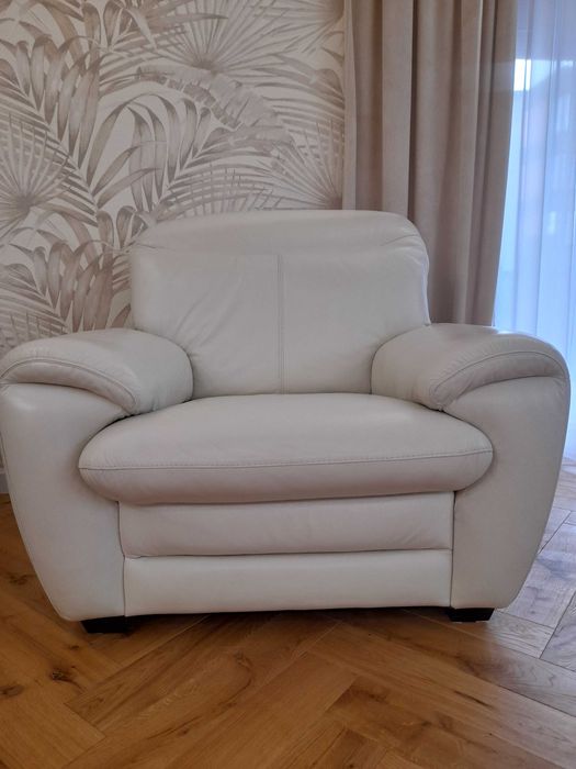 Fotel skóra naturalna bialy ecri, outlet, wyprzedaż