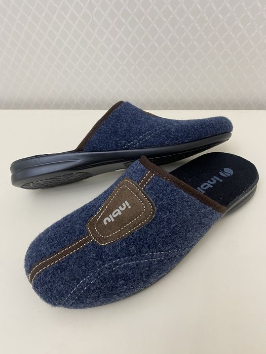 Чоловічі тапочки Inblu повстяні сині та коричневі/замша устілка